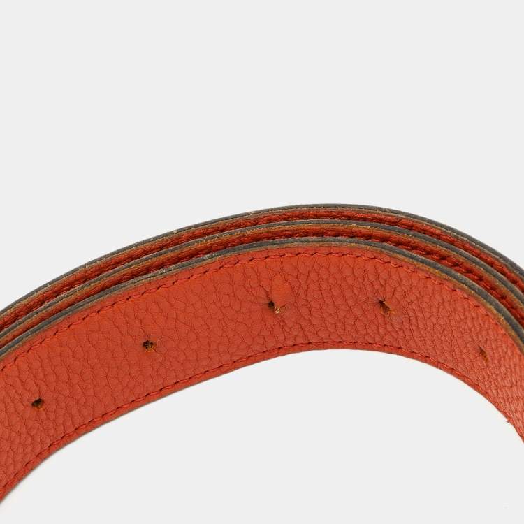Pre Owned Hermès Orange/Noir Togo and Chamonix Leather H Buckle Reversible Belt 105 CM