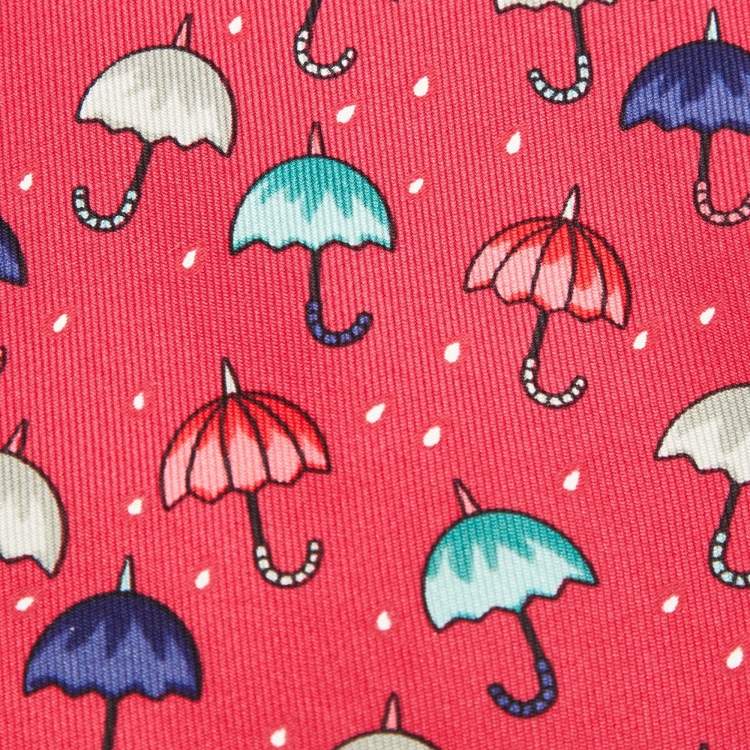 Pre Owned Hermès Multicolor Umbrella Print Silk Classic Tie