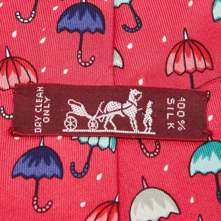 Pre Owned Hermès Multicolor Umbrella Print Silk Classic Tie