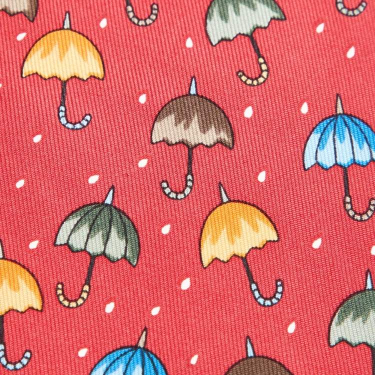 Pre Owned Hermès Multicolor Umbrella Print Silk Classic Tie