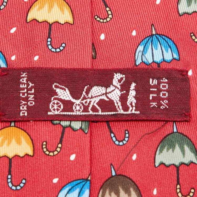 Pre Owned Hermès Multicolor Umbrella Print Silk Classic Tie