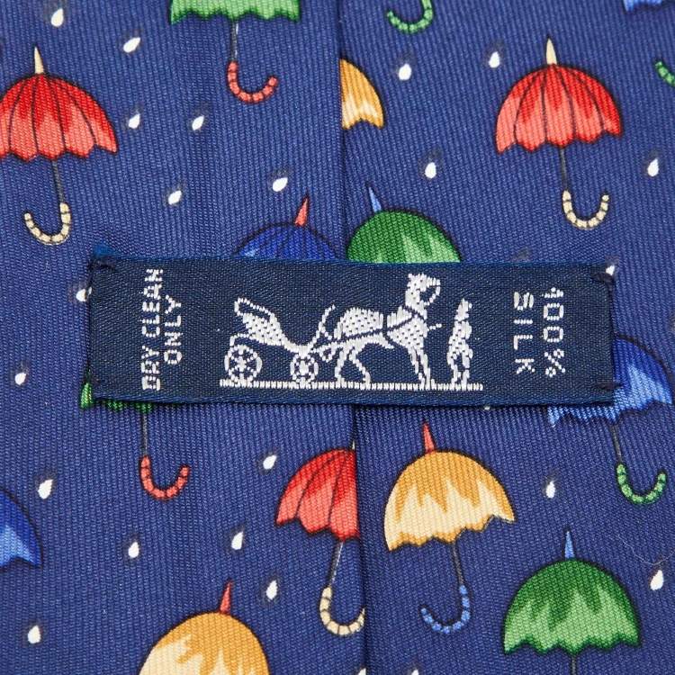 Pre Owned Hermès Multicolor Umbrella Print Silk Classic Tie