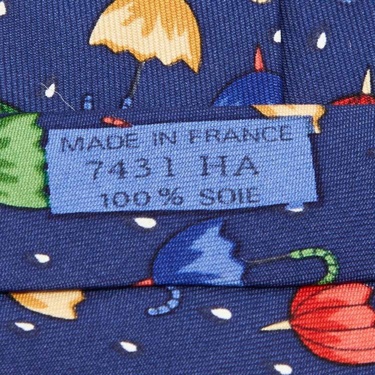 Pre Owned Hermès Multicolor Umbrella Print Silk Classic Tie