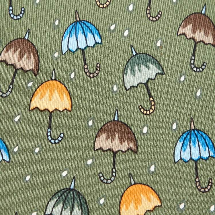 Pre Owned Hermès Multicolor Umbrella Print Silk Classic Tie