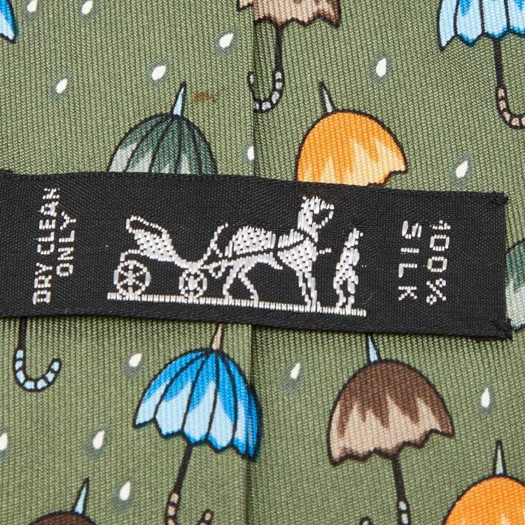 Pre Owned Hermès Multicolor Umbrella Print Silk Classic Tie