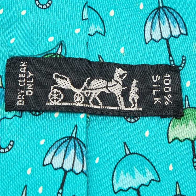 Pre Owned Hermès Multicolor Umbrella Print Silk Classic Tie
