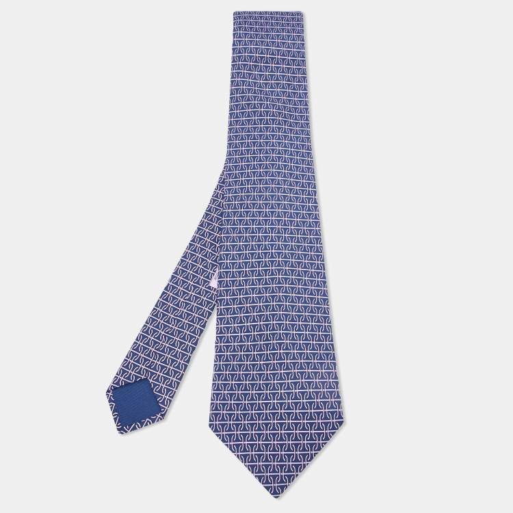 Pre Owned Hermès Blue/Purple Patterned Silk Classic Tie