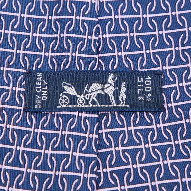Pre Owned Hermès Blue/Purple Patterned Silk Classic Tie