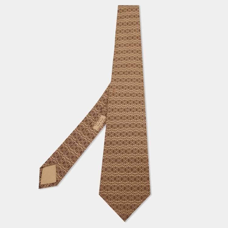 Pre Owned Hermès Brown Patterned Silk Classic Tie