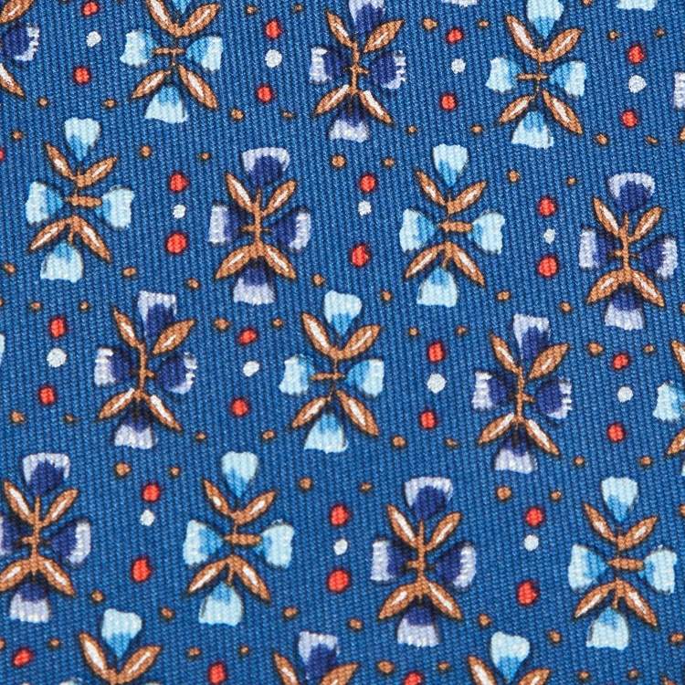 Pre Owned Hermès Blue Printed Silk Classic Tie
