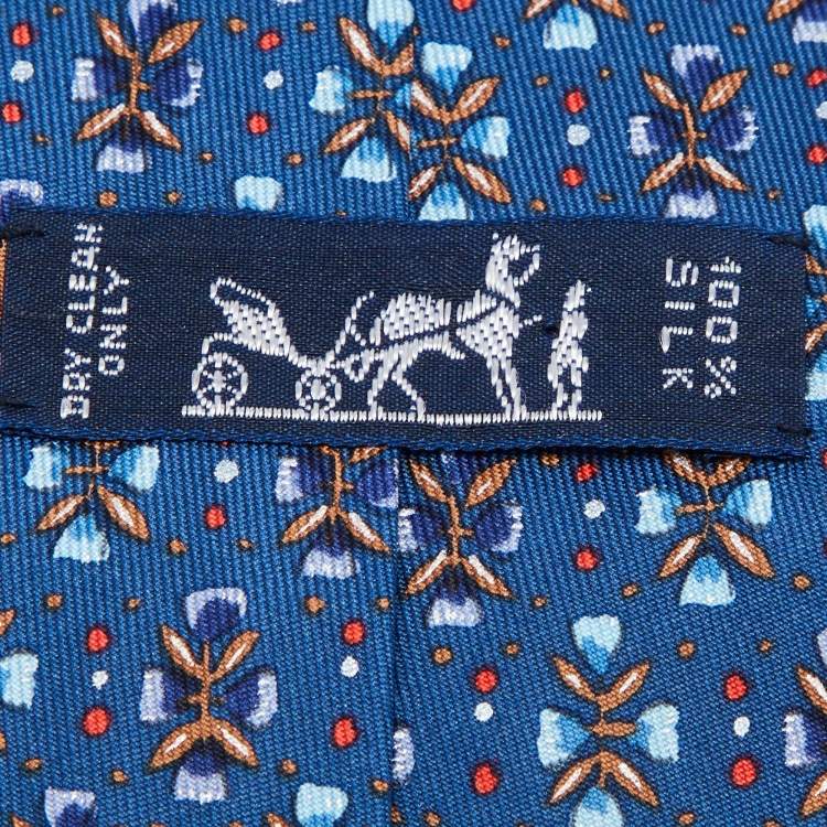 Pre Owned Hermès Blue Printed Silk Classic Tie