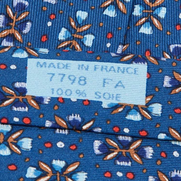 Pre Owned Hermès Blue Printed Silk Classic Tie