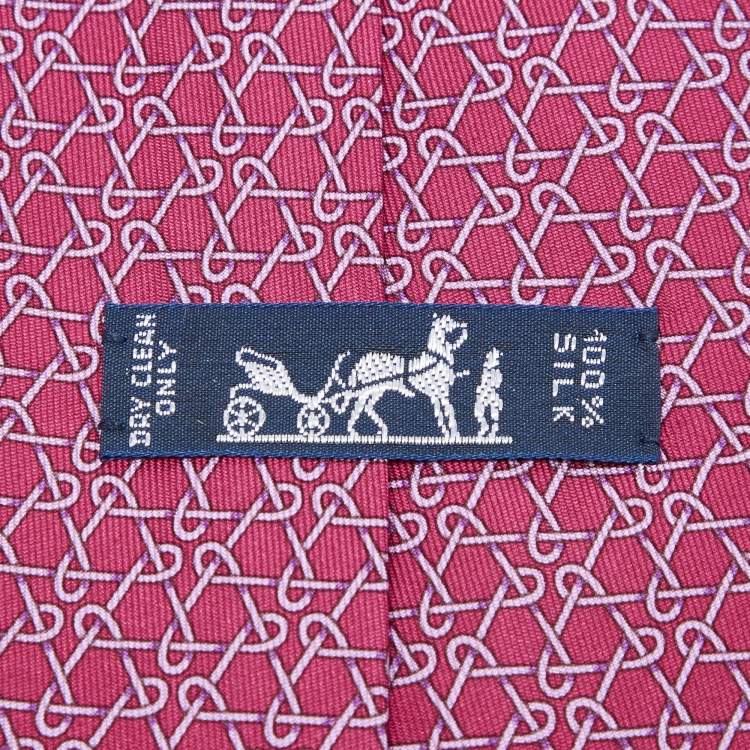 Pre Owned Hermès Pink Patterned Silk Classic Tie