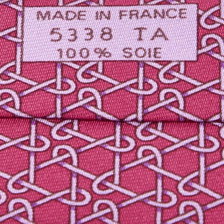 Pre Owned Hermès Pink Patterned Silk Classic Tie