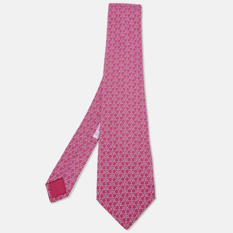 Pre Owned Hermès Pink Patterned Silk Classic Tie