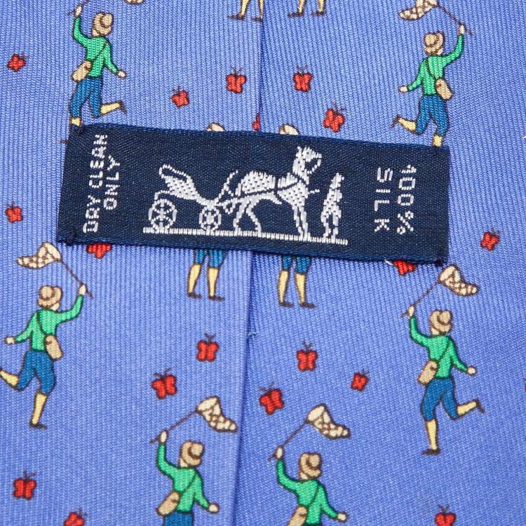 Pre Owned Hermès Blue Butterfly Catcher Silk Classic Tie