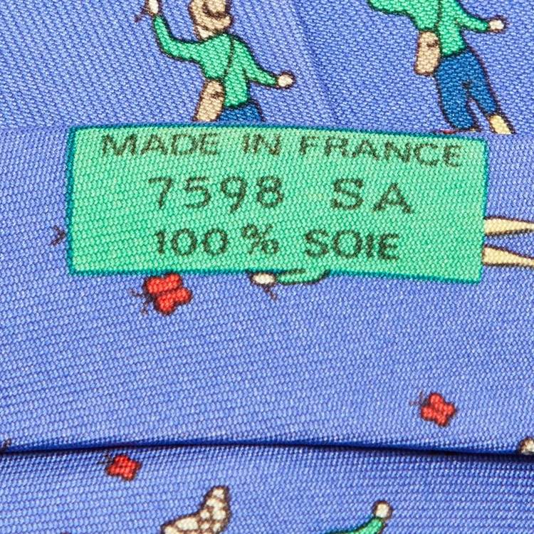 Pre Owned Hermès Blue Butterfly Catcher Silk Classic Tie