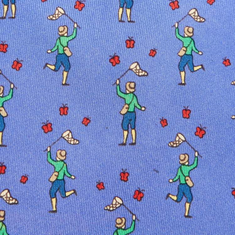 Pre Owned Hermès Blue Butterfly Catcher Silk Classic Tie