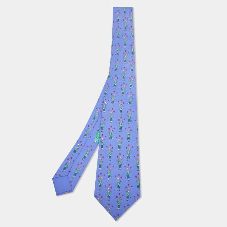 Pre Owned Hermès Blue Butterfly Catcher Silk Classic Tie