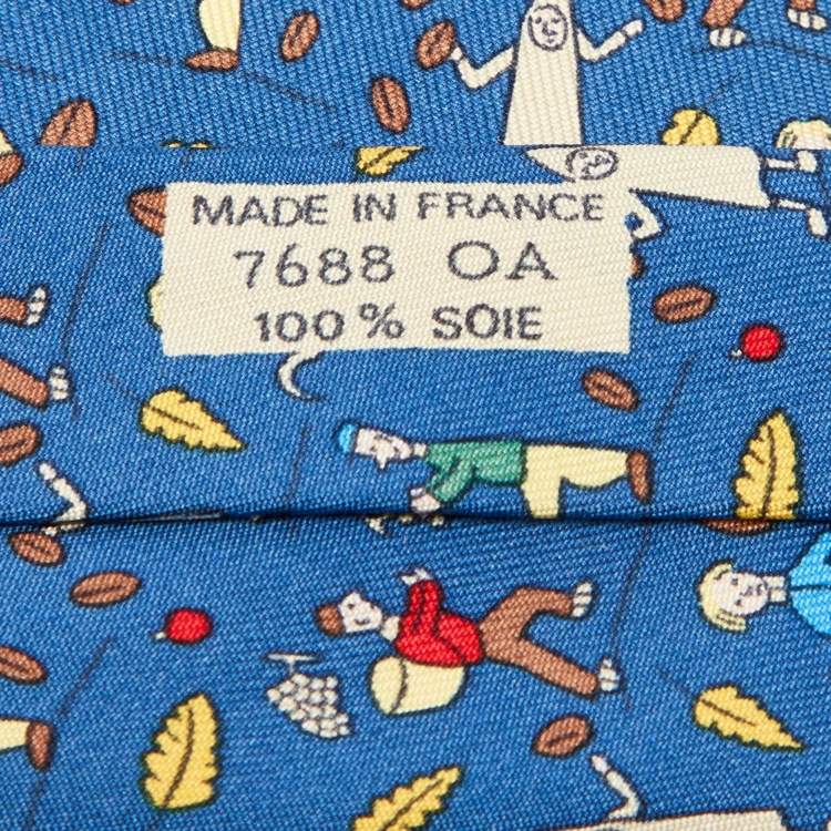 Pre Owned Hermès Blue Les Vendanges Print Silk Classic Tie