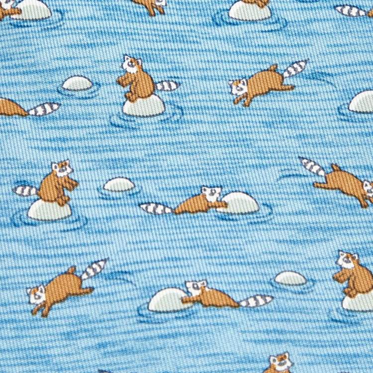 Pre Owned Hermès Blue Raccoon Print Silk Classic Tie