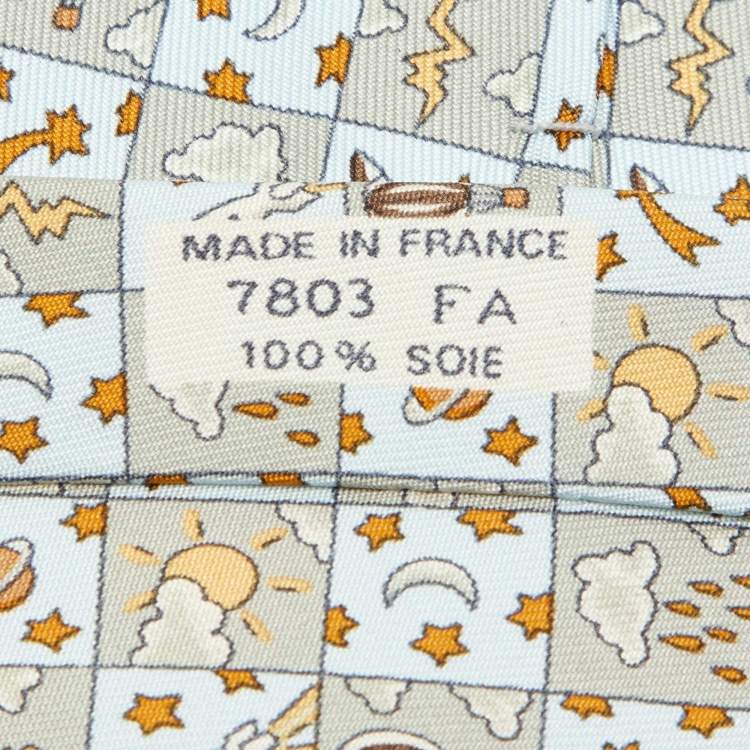Pre Owned Hermès Multicolor Whimsical Space and Weather Pattern Silk Classic Tie