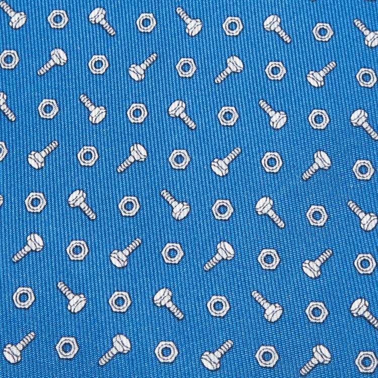 Pre Owned Hermès Blue Screw Print Silk Classic Tie