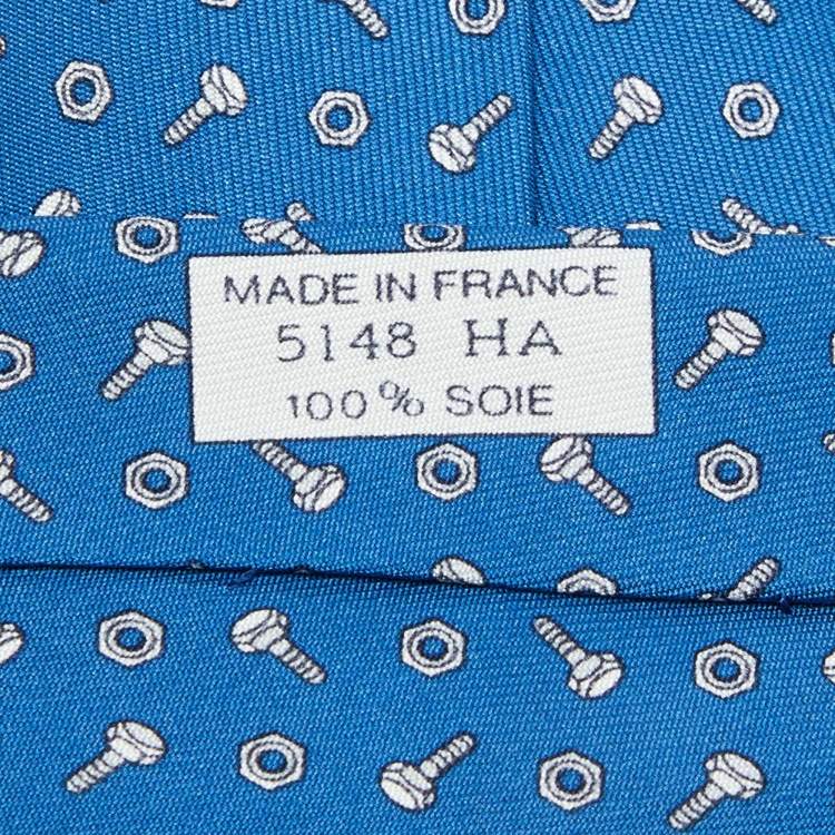 Pre Owned Hermès Blue Screw Print Silk Classic Tie