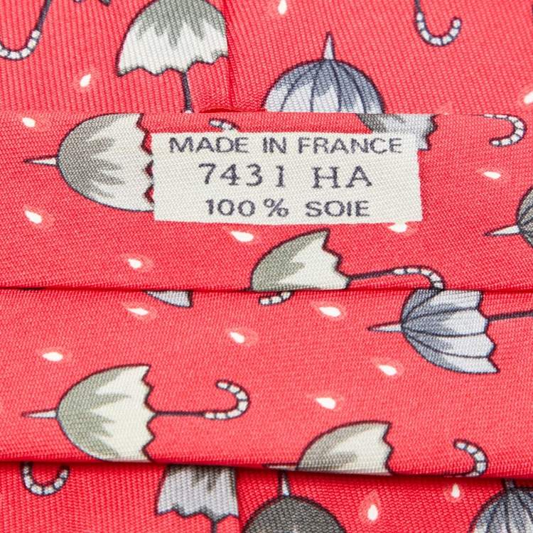 Pre Owned Hermès Pink Umbrella Print Silk Tie