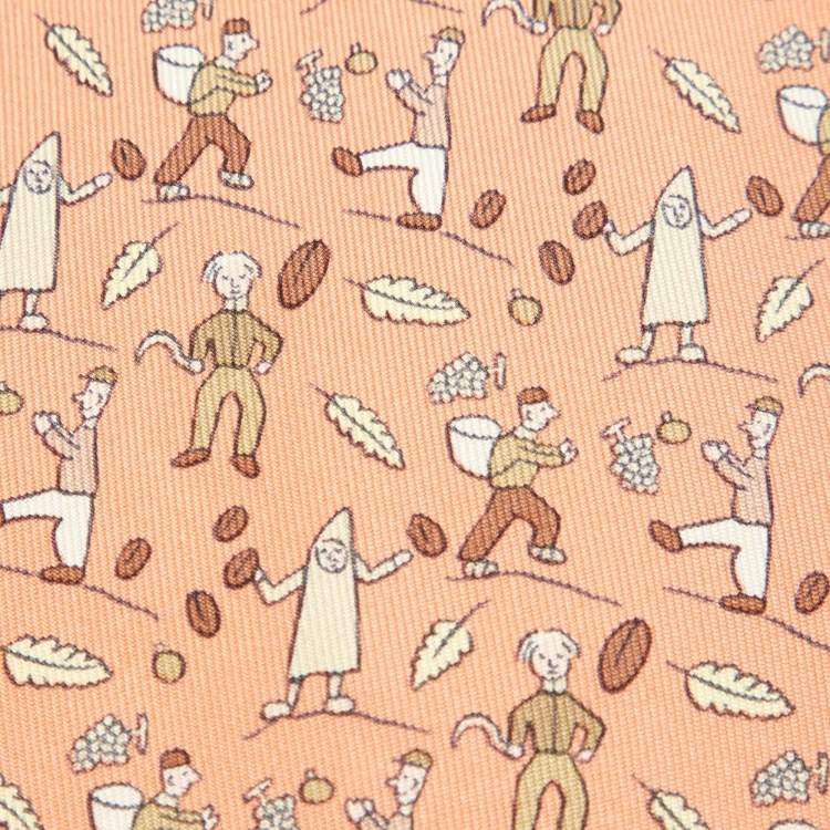 Pre Owned Hermès Peach Les Vendanges Silk Tie
