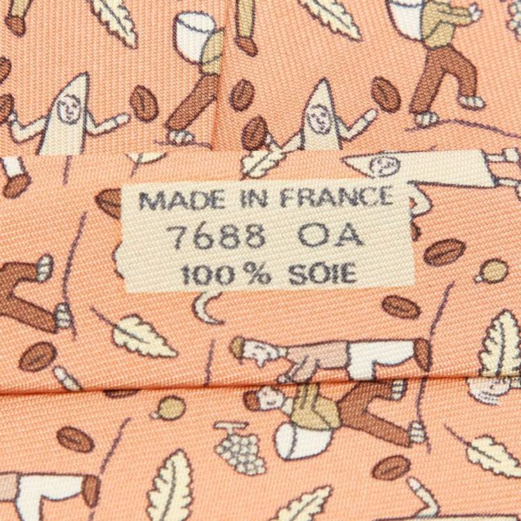 Pre Owned Hermès Peach Les Vendanges Silk Tie