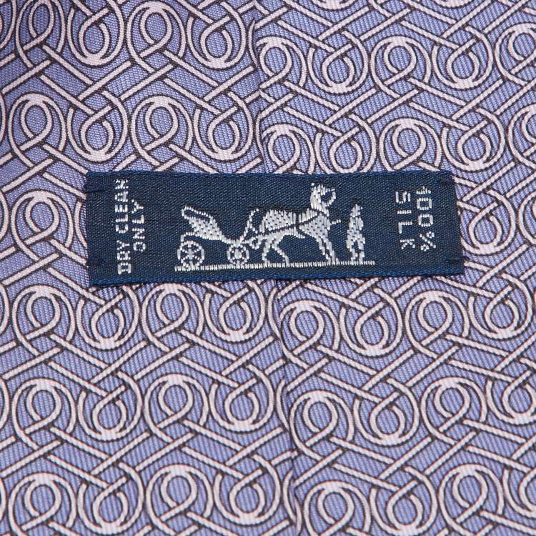 Pre Owned Hermès Purple Printed Silk Classic Tie