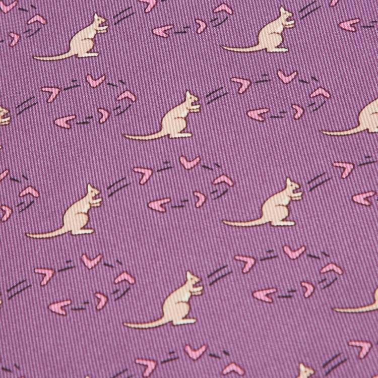 Pre Owned Hermes Purple Kangaroo Print Silk Tie
