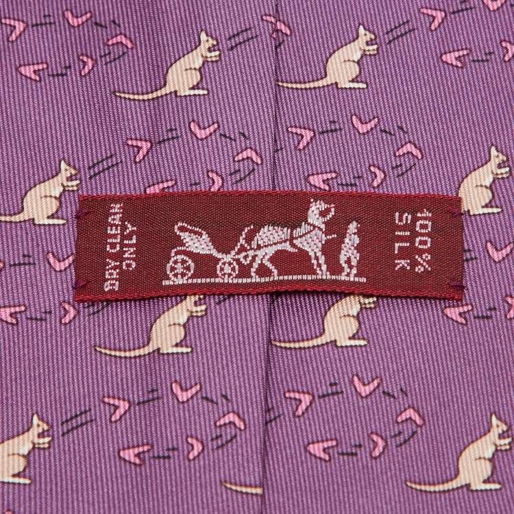 Pre Owned Hermes Purple Kangaroo Print Silk Tie