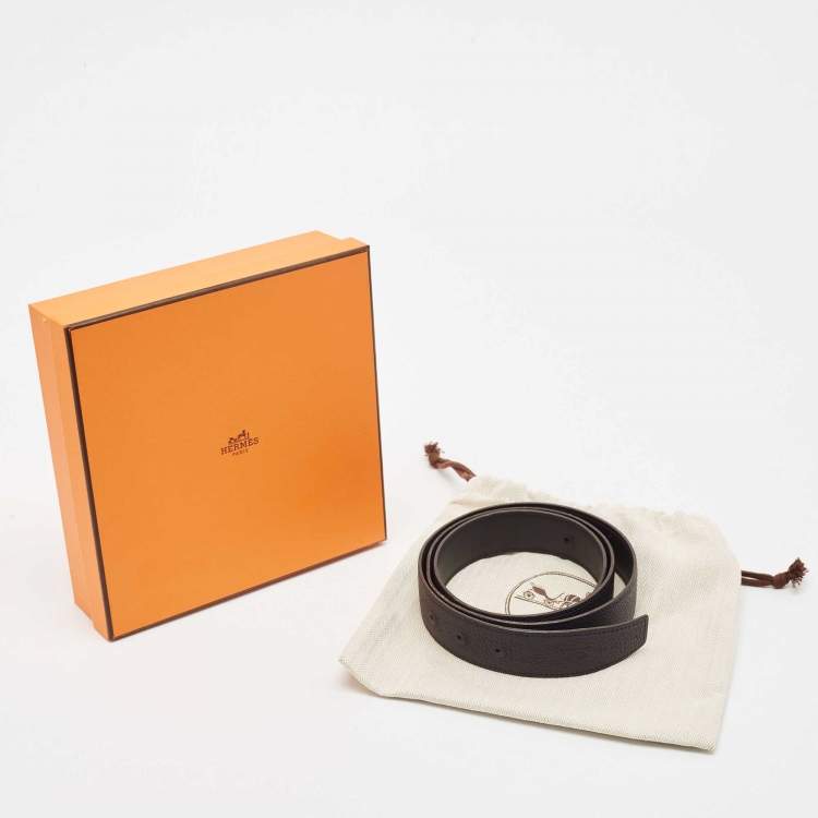 Pre Owned Hermès Bleu Minuit/Noir Togo and Swift Leather Reversible Belt Strap 90 CM