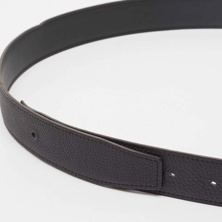 Pre Owned Hermès Bleu Minuit/Noir Togo and Swift Leather Reversible Belt Strap 90 CM