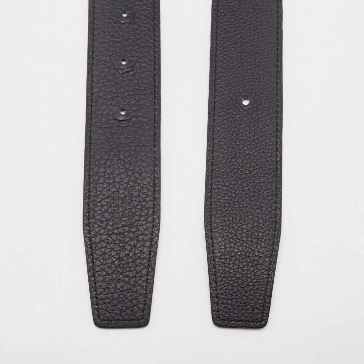 Pre Owned Hermès Bleu Minuit/Noir Togo and Swift Leather Reversible Belt Strap 90 CM