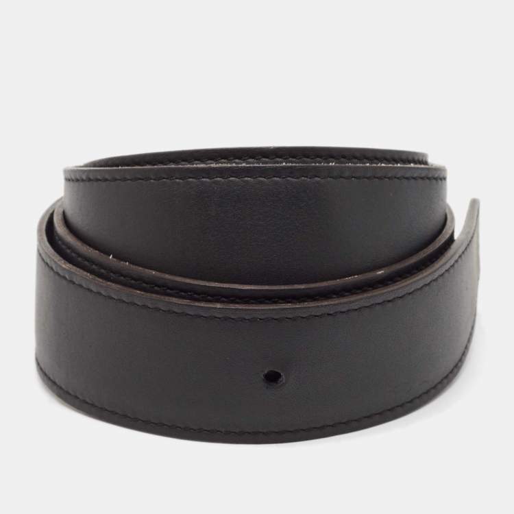 Pre Owned Hermès Bleu Minuit/Noir Togo and Swift Leather Reversible Belt Strap 90 CM