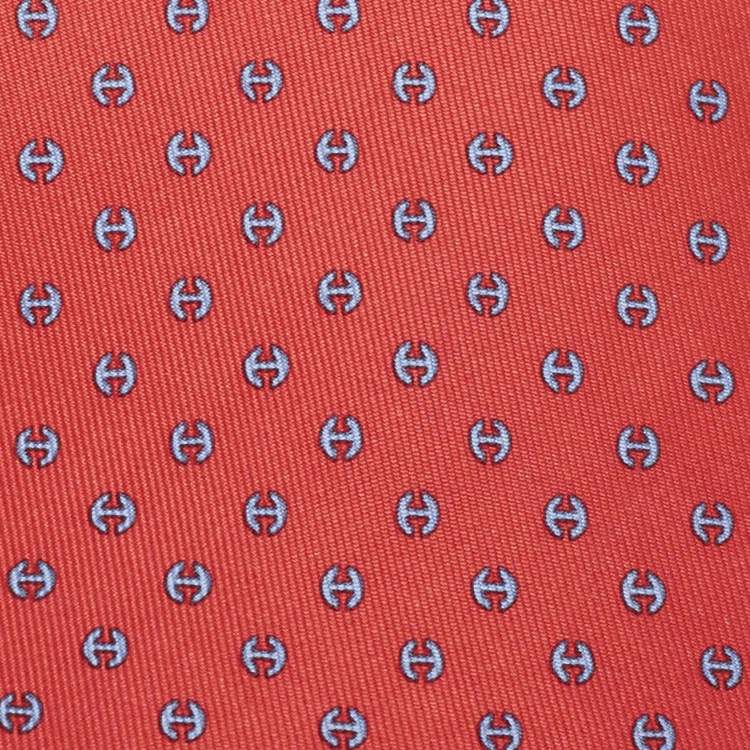 Pre Owned Hermès Rouge Vif/Ciel Silk Twill H Tonneau Tie 