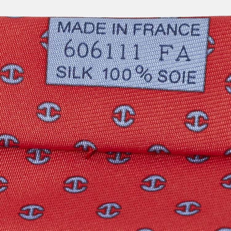 Pre Owned Hermès Rouge Vif/Ciel Silk Twill H Tonneau Tie 