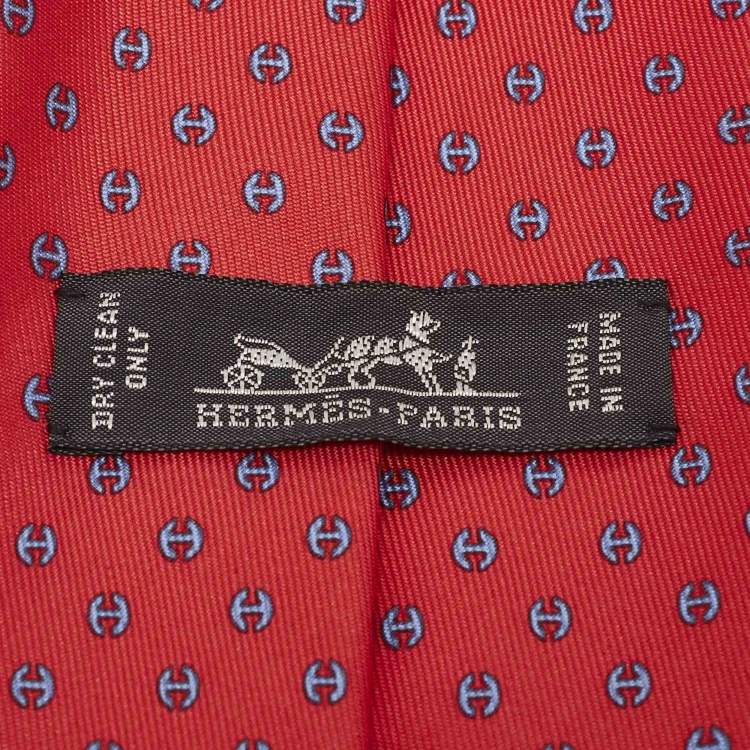 Pre Owned Hermès Rouge Vif/Ciel Silk Twill H Tonneau Tie 