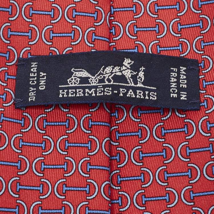Pre Owned Hermès Red Printed Silk Classic Tie 