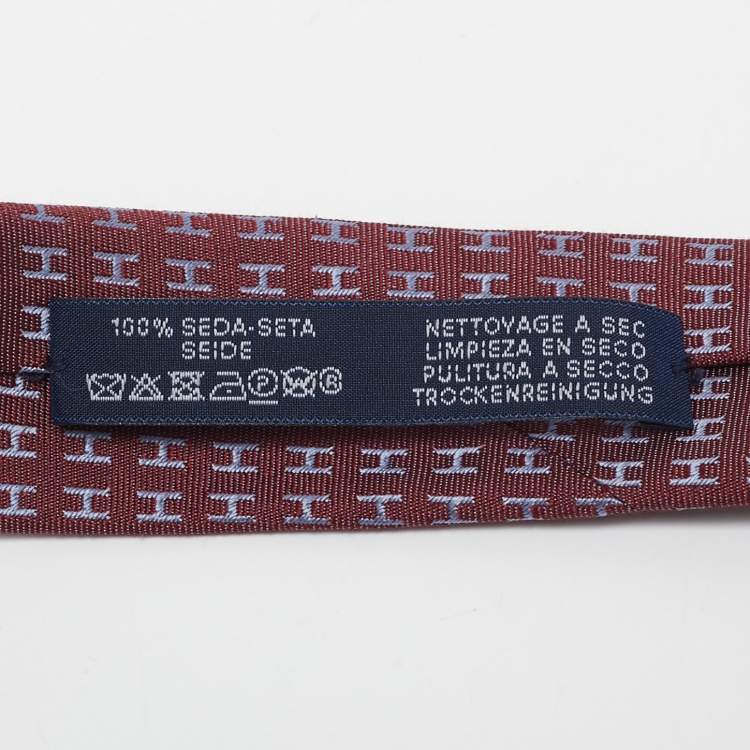 Pre Owned Hermes Burgundy Silk Faconnee H Bicolore Tie