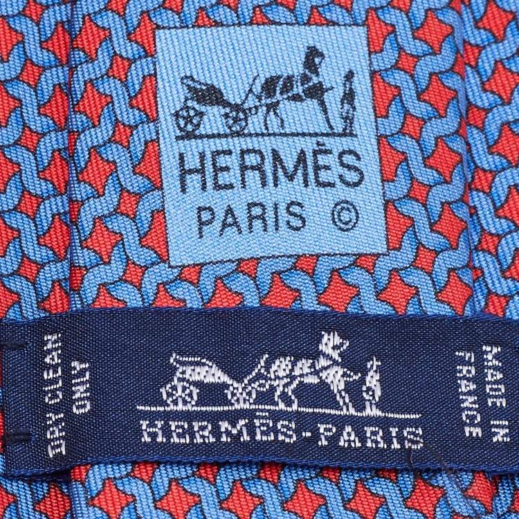Pre Owned Hermes Blue/Red Printed Silk Tie 