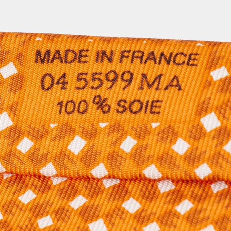 مملوكة مسبقًا Hermes Orange Printed Silk Traditional Tie 
