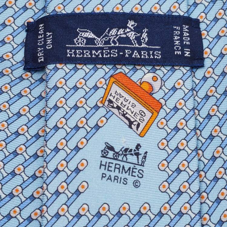 Pre Owned Hermes Blue Printed Silk Tie 