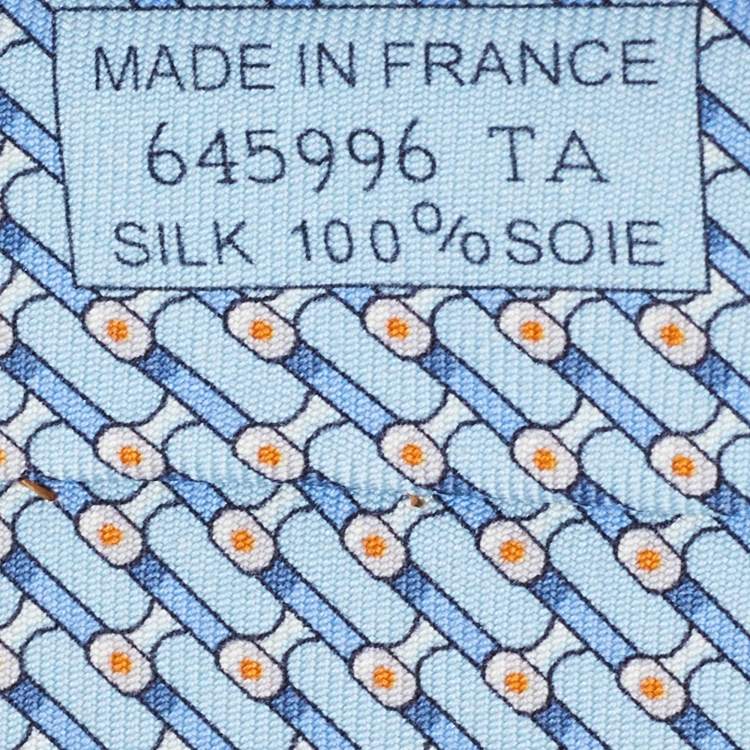 Pre Owned Hermes Blue Printed Silk Tie 