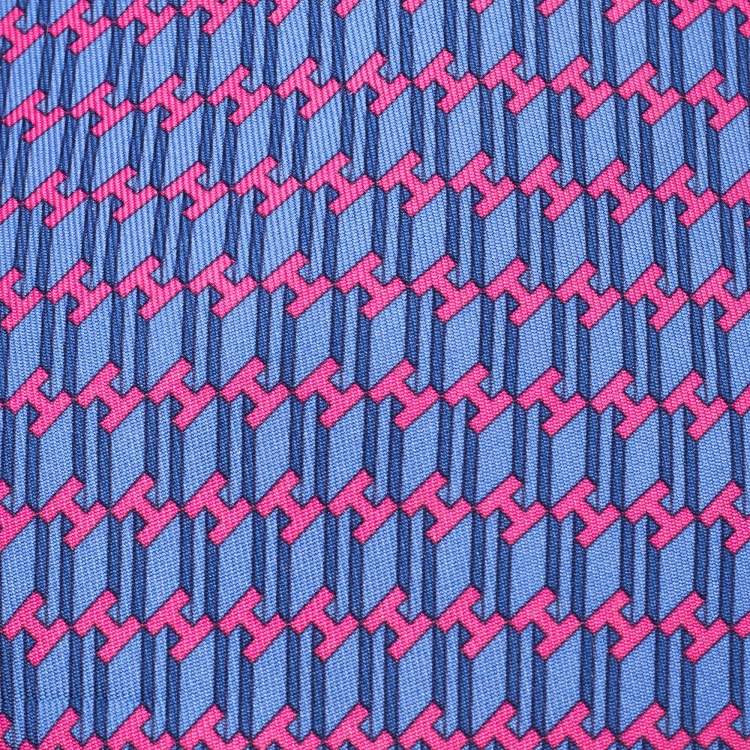 Pre Owned Hermes Pink/Purple H Print Silk Tie 