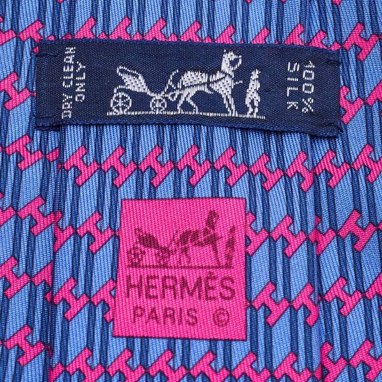 Pre Owned Hermes Pink/Purple H Print Silk Tie 
