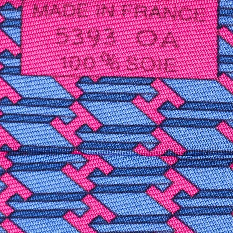 Pre Owned Hermes Pink/Purple H Print Silk Tie 